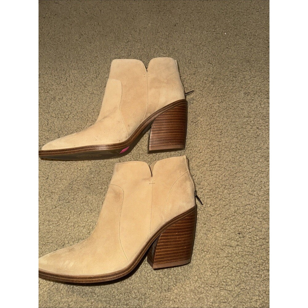 Vince Camuto Womens Beige Leather Block Heel Back Zip Ankle Booties Size 9M(40) - Picture 2 of 7